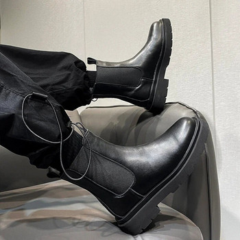 2022 Зимни кожени мъжки ботуши Топли кожени ботуши Челси Модни ботуши с черен ръкав Висококачествени мотоциклетни ботуши Маркови ежедневни обувки