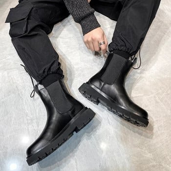 2022 Зимни кожени мъжки ботуши Топли кожени ботуши Челси Модни ботуши с черен ръкав Висококачествени мотоциклетни ботуши Маркови ежедневни обувки