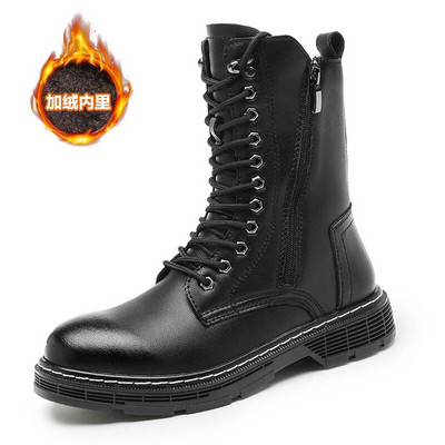 2023. gada jauna dizaina vīriešu rudens puszābaki, melni modes Ruffian rudens ziemas siltie darba zābaki, neslīdoši vīriešu zābaki ar augstu augšdaļu