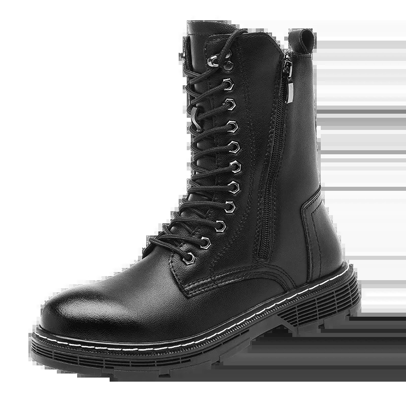 2023. gada jauna dizaina vīriešu rudens puszābaki, melni modes Ruffian rudens ziemas siltie darba zābaki, neslīdoši vīriešu zābaki ar augstu augšdaļu