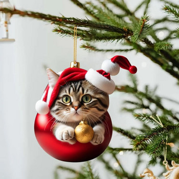 Χαριτωμένη 2D χριστουγεννιάτικη μπάλα γάτας Ακρυλικά μενταγιόν Στολίδια Χριστουγεννιάτικα στολίδια Χριστουγεννιάτικου δέντρου Χριστουγεννιάτικα στολίδια Κρεμαστά δώρα για το σπίτι Navidad