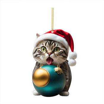 Χαριτωμένη 2D χριστουγεννιάτικη μπάλα γάτας Ακρυλικά μενταγιόν Στολίδια Χριστουγεννιάτικα στολίδια Χριστουγεννιάτικου δέντρου Χριστουγεννιάτικα στολίδια Κρεμαστά δώρα για το σπίτι Navidad