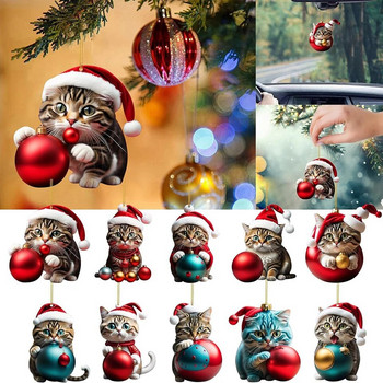 Сладка 2D котка Коледна топка Акрилни висулки Орнаменти Орнаменти за коледно дърво Коледни декорации Висящи подаръци за дома Navidad