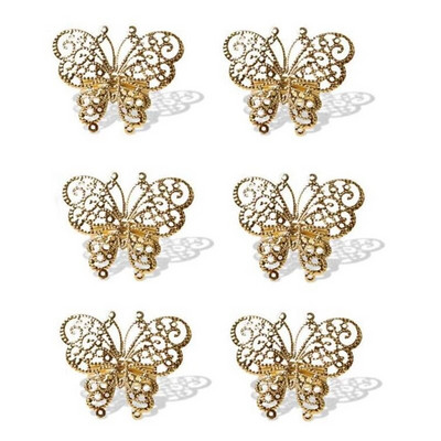 6 gab Butterfly salvešu gredzens, salvešu gredzenu turētāji kāzu brīvdienām Valentīndienas Ziemassvētku ballītes vakariņu galda dekorēšanai