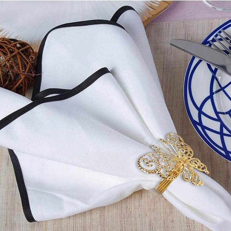 6 gab Butterfly salvešu gredzens, salvešu gredzenu turētāji kāzu brīvdienām Valentīndienas Ziemassvētku ballītes vakariņu galda dekorēšanai