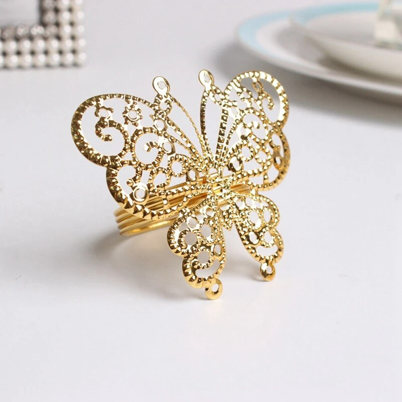 6 gab Butterfly salvešu gredzens, salvešu gredzenu turētāji kāzu brīvdienām Valentīndienas Ziemassvētku ballītes vakariņu galda dekorēšanai