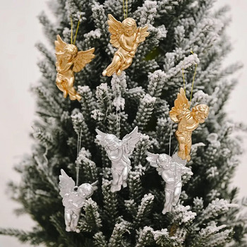 6τμχ Χριστουγεννιάτικο χρυσό ασημένιο μενταγιόν άγγελος 2023 Χριστουγεννιάτικο πάρτι Στολισμοί Χριστουγεννιάτικου δέντρου Κρεμαστά στολίδια Πρωτοχρονιάτικα δώρα