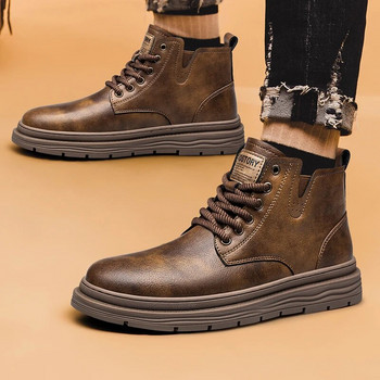 Класически ретро ботуши за мъжки външни обувки от кожа Военни мъжки боти до глезена Зимни топли плюшени пустинни ботуши Botas Hombre