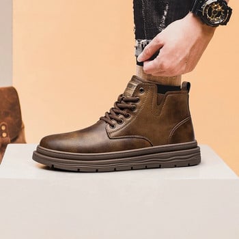 Класически ретро ботуши за мъжки външни обувки от кожа Военни мъжки боти до глезена Зимни топли плюшени пустинни ботуши Botas Hombre