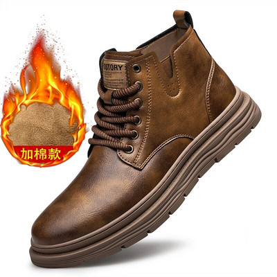 Klasiski retro zābaki vīriešiem brīvdabas ādas apavi Militāri vīriešu puszābaki ziemas silti plīša tuksneša zābaki Botas Hombre