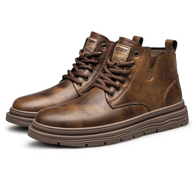 Klasiski retro zābaki vīriešiem brīvdabas ādas apavi Militāri vīriešu puszābaki ziemas silti plīša tuksneša zābaki Botas Hombre