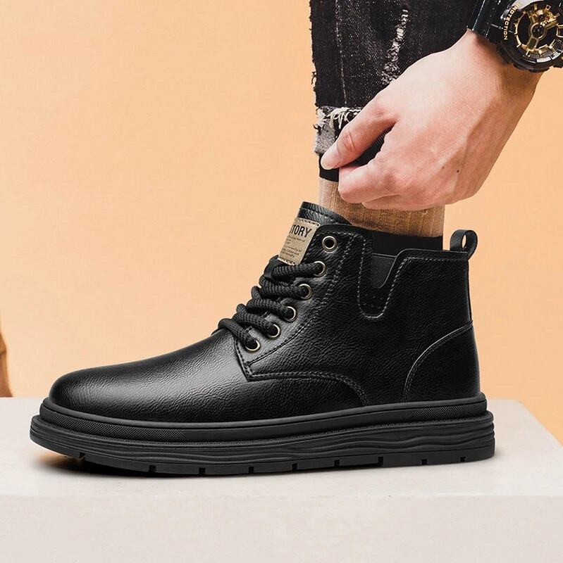 Klasiski retro zābaki vīriešiem brīvdabas ādas apavi Militāri vīriešu puszābaki ziemas silti plīša tuksneša zābaki Botas Hombre