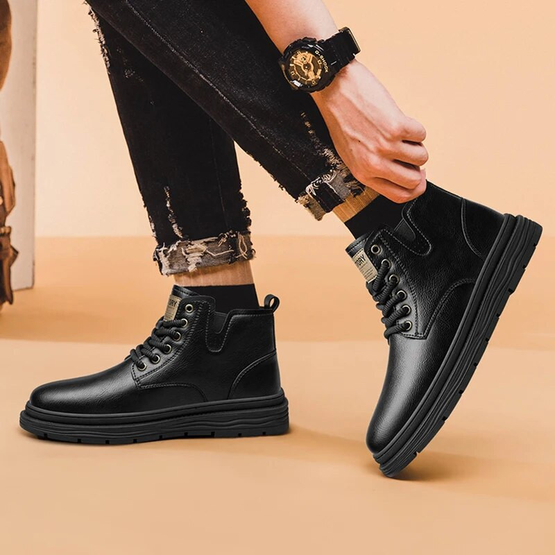 Klasiski retro zābaki vīriešiem brīvdabas ādas apavi Militāri vīriešu puszābaki ziemas silti plīša tuksneša zābaki Botas Hombre