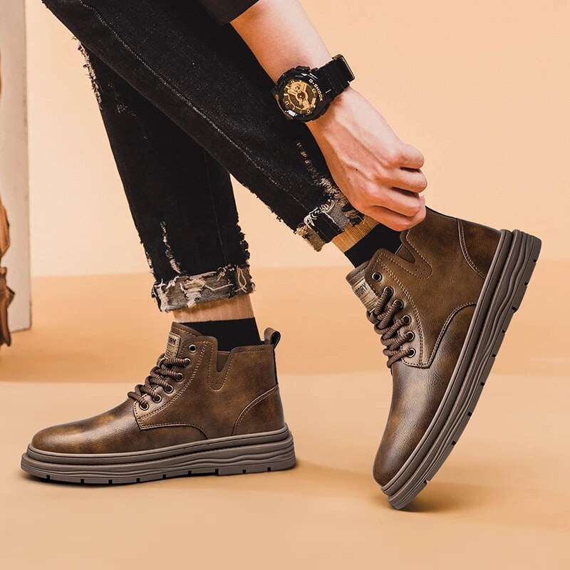 Klasiski retro zābaki vīriešiem brīvdabas ādas apavi Militāri vīriešu puszābaki ziemas silti plīša tuksneša zābaki Botas Hombre