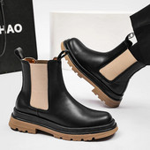 Klasiski Chelsea vīriešu zābaki britu stila ādas zābaki piedurknēm, vidēji augšpusē, taisni zābaki Modes platforma, augstas augšdaļas luksusa kvalitāte