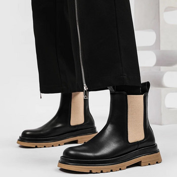 Κλασικές ανδρικές μπότες Chelsea Δερμάτινες μπότες βρετανικού στιλ μανίκια ίσιες μπότες στη μέση Πλατφόρμα μόδας ψηλά μπλουζάκια Πολυτελής ποιότητα