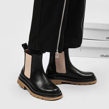 Κλασικές ανδρικές μπότες Chelsea Δερμάτινες μπότες βρετανικού στιλ μανίκια ίσιες μπότες στη μέση Πλατφόρμα μόδας ψηλά μπλουζάκια Πολυτελής ποιότητα