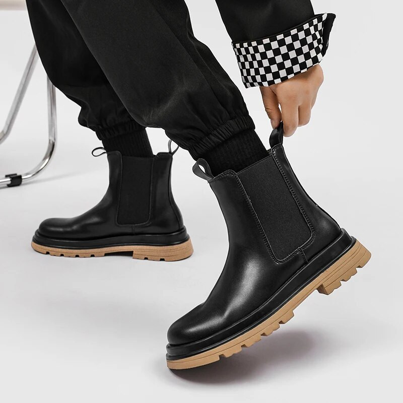 Klasiski Chelsea vīriešu zābaki britu stila ādas zābaki piedurknēm, vidēji augšpusē, taisni zābaki Modes platforma, augstas augšdaļas luksusa kvalitāte