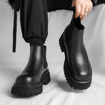 Зимни мъжки ботуши Мъжки боти до глезена Висококачествени ботуши Челси Дебели подметки кожа Бизнес обувки за открито Военни ботуши
