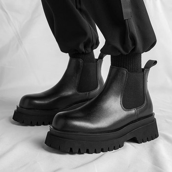 Зимни мъжки ботуши Мъжки боти до глезена Висококачествени ботуши Челси Дебели подметки кожа Бизнес обувки за открито Военни ботуши