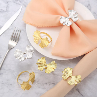 6Pcs Ginkgo Leaf Napkin Rings Metal Napkin Cloth Buckle Holders Paper Towel Ring for Hotel Wedding Party Dinner Table Decoration