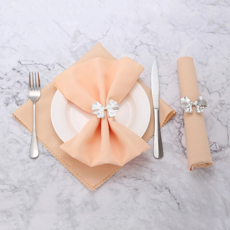 6Gb Ginkgo lapu salvešu gredzeni Metāla salvešu auduma sprādžu turētāji Papīra dvieļu gredzens viesnīcas kāzu ballīšu vakariņu galda dekorēšanai