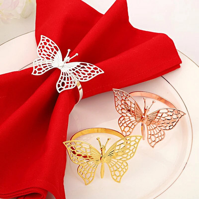 6 Pcs Butterfly Napkins Rings Gold Silver Color Holder Ring Napkin For Wedding Dining Table Banquet Centerpiece Party Supplies