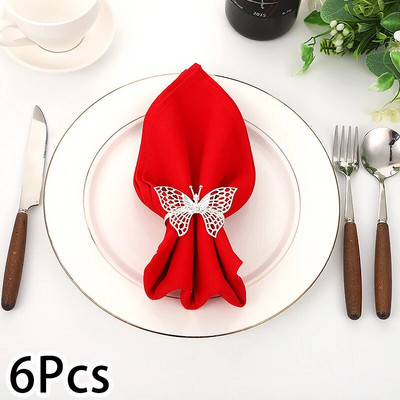 6 gab Butterfly Salvetes Gredzeni Zelta Sudraba Krāsa Turētājs Gredzena Salvete Kāzu pusdienu galda banketu centrālais ballīšu piederumi