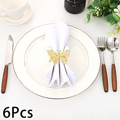 6 gab Butterfly Salvetes Gredzeni Zelta Sudraba Krāsa Turētājs Gredzena Salvete Kāzu pusdienu galda banketu centrālais ballīšu piederumi
