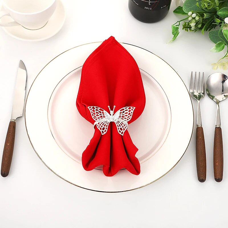 6 gab Butterfly Salvetes Gredzeni Zelta Sudraba Krāsa Turētājs Gredzena Salvete Kāzu pusdienu galda banketu centrālais ballīšu piederumi