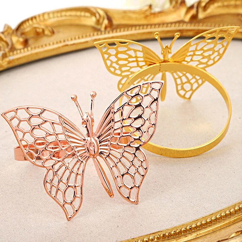 6 gab Butterfly Salvetes Gredzeni Zelta Sudraba Krāsa Turētājs Gredzena Salvete Kāzu pusdienu galda banketu centrālais ballīšu piederumi