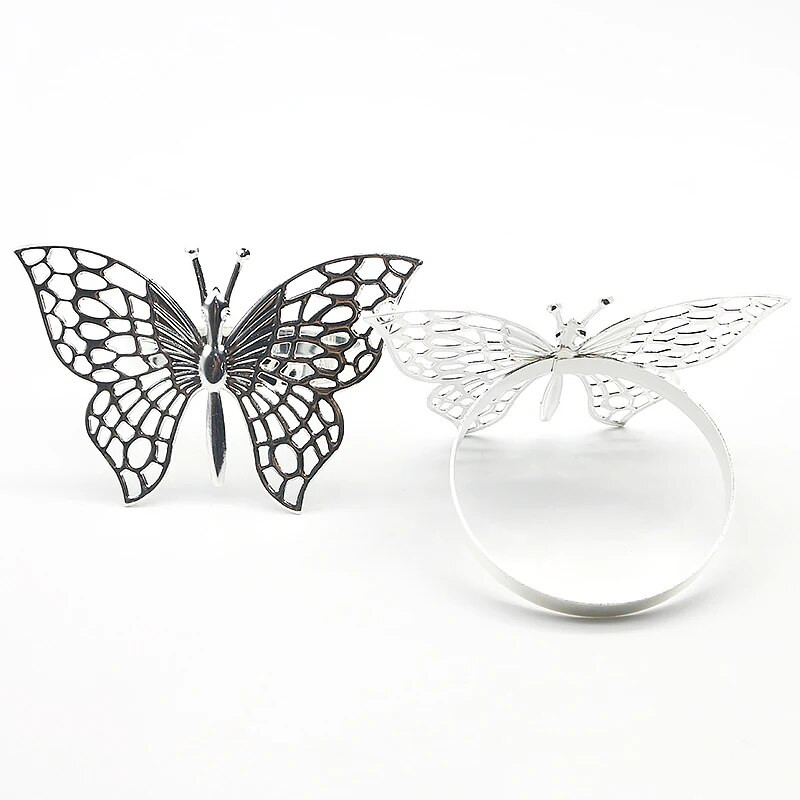 6 gab Butterfly Salvetes Gredzeni Zelta Sudraba Krāsa Turētājs Gredzena Salvete Kāzu pusdienu galda banketu centrālais ballīšu piederumi