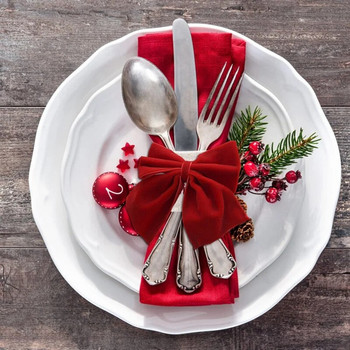 8 Κόκκινα δαχτυλίδια για χαρτοπετσέτα με φιόγκο, βελούδινο φιόγκο Χριστουγεννιάτικη θήκη για χαρτοπετσέτα με πόρπη διακόσμηση για το Χριστουγεννιάτικο γιορτινό δείπνο ανθεκτικό