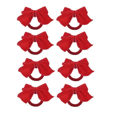 8 пръстена за държач за салфетки с червен лък, кадифена лък Коледна катарама за държач за салфетки Декорация на маса за коледно празнично парти Вечеря Издръжлив
