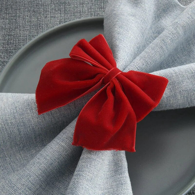 8 Κόκκινα δαχτυλίδια για χαρτοπετσέτα με φιόγκο, βελούδινο φιόγκο Χριστουγεννιάτικη θήκη για χαρτοπετσέτα με πόρπη διακόσμηση για το Χριστουγεννιάτικο γιορτινό δείπνο ανθεκτικό