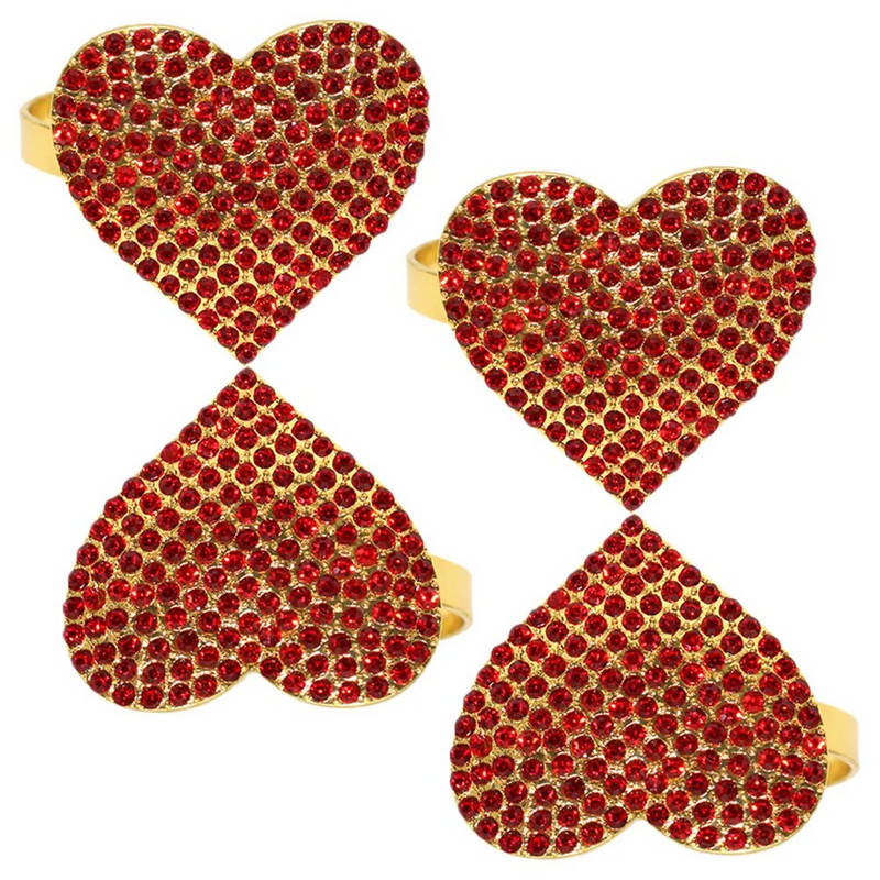 4 τεμάχια Love Nanpkin Ring Holder Festival Δαχτυλίδια σε σχήμα καρδιάς Επιτραπέζιο Serviette Διακοσμητικό πάρτι με πόρπη από κράμα