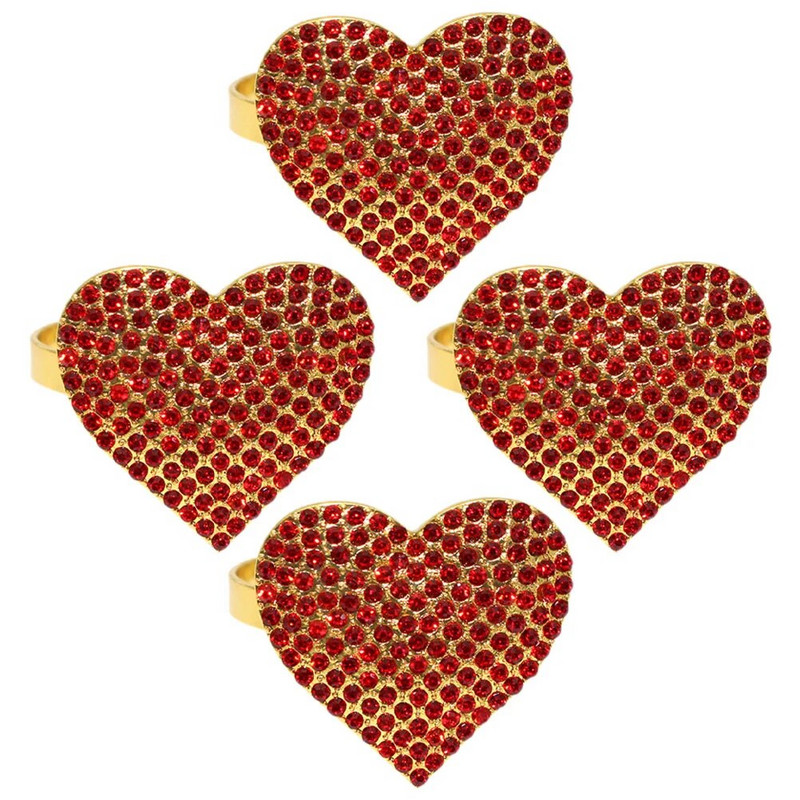 4 τεμάχια Love Nanpkin Ring Holder Festival Δαχτυλίδια σε σχήμα καρδιάς Επιτραπέζιο Serviette Διακοσμητικό πάρτι με πόρπη από κράμα