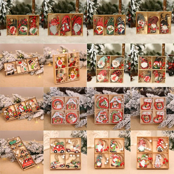 Navidad 2023 Коледа 4-12 бр. Gnome Дървено дърво Висулки Орнаменти Нова година 2024 Подарък Коледни декорации за дома Natal Noel Deco