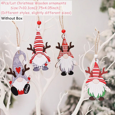 Navidad 2023 Crăciun 4-12 buc. Gnome Brad din lemn Pandantive Ornamente Revelion 2024 Cadou Decoratiuni de Craciun pentru casa Natal Noel Deco