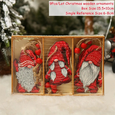 Navidad 2023 Crăciun 4-12 buc. Gnome Brad din lemn Pandantive Ornamente Revelion 2024 Cadou Decoratiuni de Craciun pentru casa Natal Noel Deco