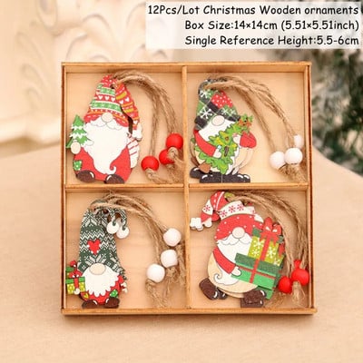 Navidad 2023 Crăciun 4-12 buc. Gnome Brad din lemn Pandantive Ornamente Revelion 2024 Cadou Decoratiuni de Craciun pentru casa Natal Noel Deco