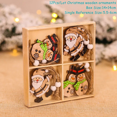 Navidad 2023 Crăciun 4-12 buc. Gnome Brad din lemn Pandantive Ornamente Revelion 2024 Cadou Decoratiuni de Craciun pentru casa Natal Noel Deco