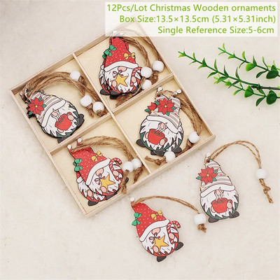 Navidad 2023 Crăciun 4-12 buc. Gnome Brad din lemn Pandantive Ornamente Revelion 2024 Cadou Decoratiuni de Craciun pentru casa Natal Noel Deco
