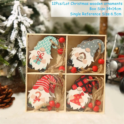 Navidad 2023 Crăciun 4-12 buc. Gnome Brad din lemn Pandantive Ornamente Revelion 2024 Cadou Decoratiuni de Craciun pentru casa Natal Noel Deco