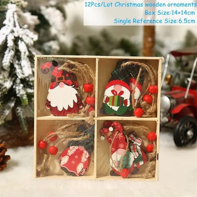 Navidad 2023 Crăciun 4-12 buc. Gnome Brad din lemn Pandantive Ornamente Revelion 2024 Cadou Decoratiuni de Craciun pentru casa Natal Noel Deco
