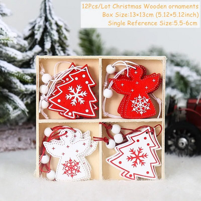 Navidad 2023 Crăciun 4-12 buc. Gnome Brad din lemn Pandantive Ornamente Revelion 2024 Cadou Decoratiuni de Craciun pentru casa Natal Noel Deco