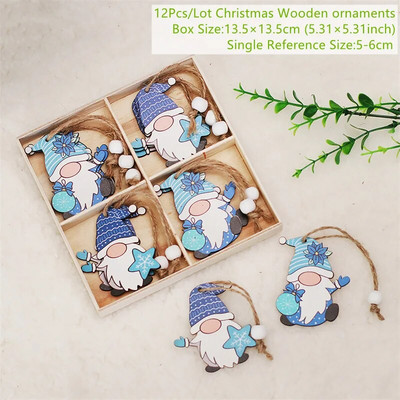 Navidad 2023 Crăciun 4-12 buc. Gnome Brad din lemn Pandantive Ornamente Revelion 2024 Cadou Decoratiuni de Craciun pentru casa Natal Noel Deco