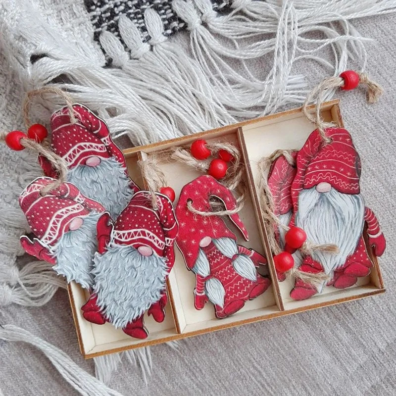 Navidad 2023 Crăciun 4-12 buc. Gnome Brad din lemn Pandantive Ornamente Revelion 2024 Cadou Decoratiuni de Craciun pentru casa Natal Noel Deco