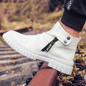 Ανδρικές λευκές μπότες βρετανικής μόδας Chelsea Trending High Top Ανδρικό Ύψος Αύξηση Πλατφόρμα Κοντής Μοτοσικλέτα Botas 39-45