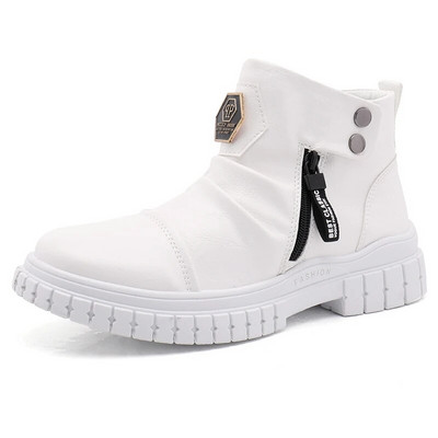 Ανδρικές λευκές μπότες βρετανικής μόδας Chelsea Trending High Top Ανδρικό Ύψος Αύξηση Πλατφόρμα Κοντής Μοτοσικλέτα Botas 39-45